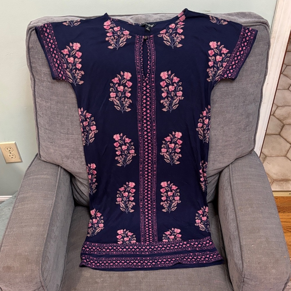 Lucky Brand Navy Midi Dress with Pink Floral Print